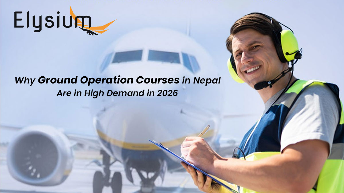 Students training in ground operations at Elysium HR Solution aviation institute in Nepal.